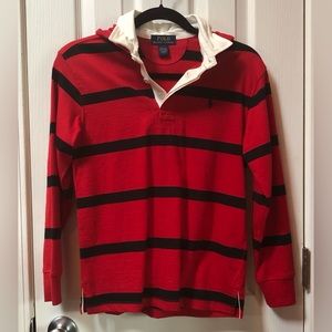 Boys Polo Ralph Lauren Red and Black hooded polo shirt